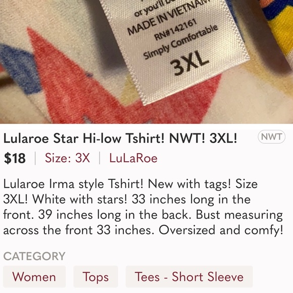 Lularoe Star Top! NWT! Size 3 XL! - Picture 7 of 7